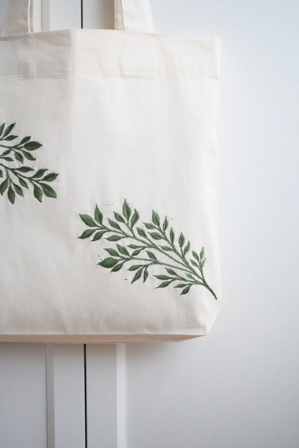 "Branching out" - hand embroidered cotton bag