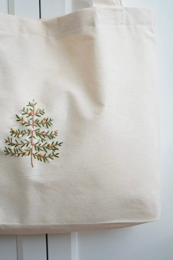 "Season's greetings" - hand embroidered cotton bag - Image 2