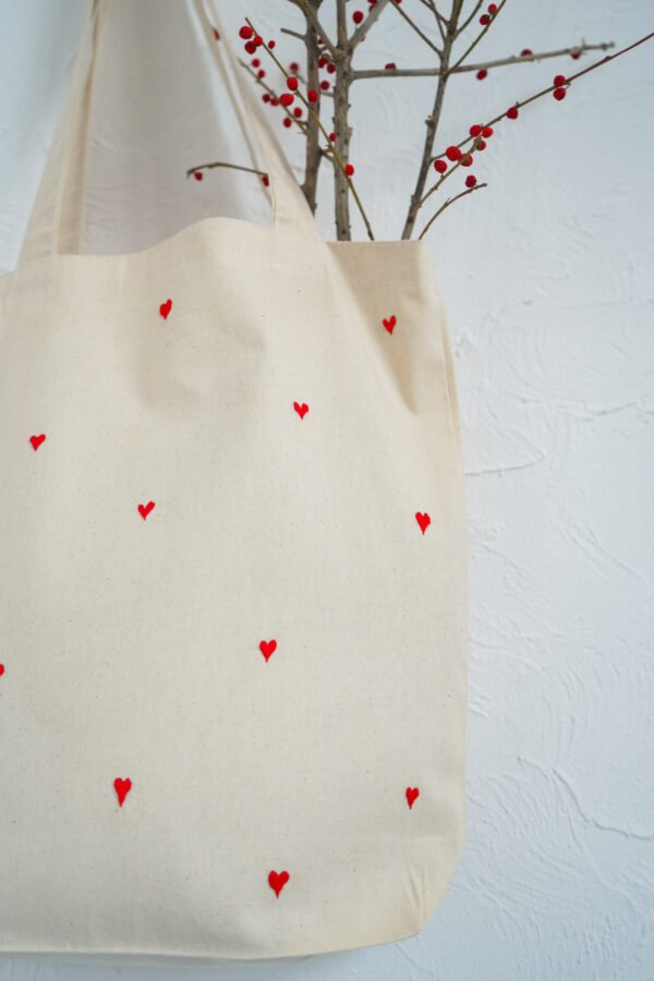 "Loving stitches" -  hand embroidered cotton bag - Image 3