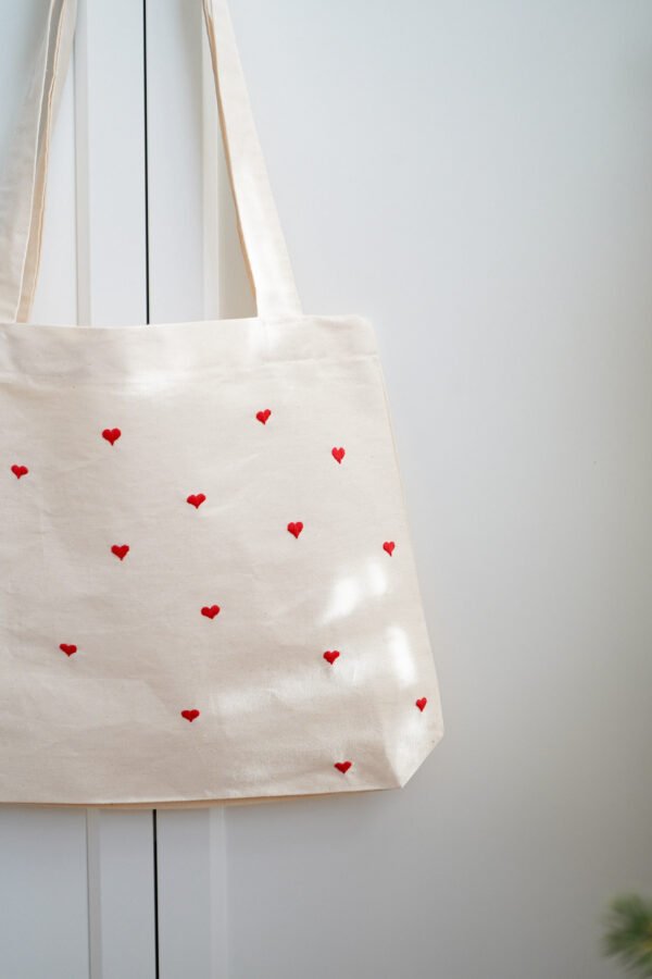 "Loving stitches" -  hand embroidered cotton bag