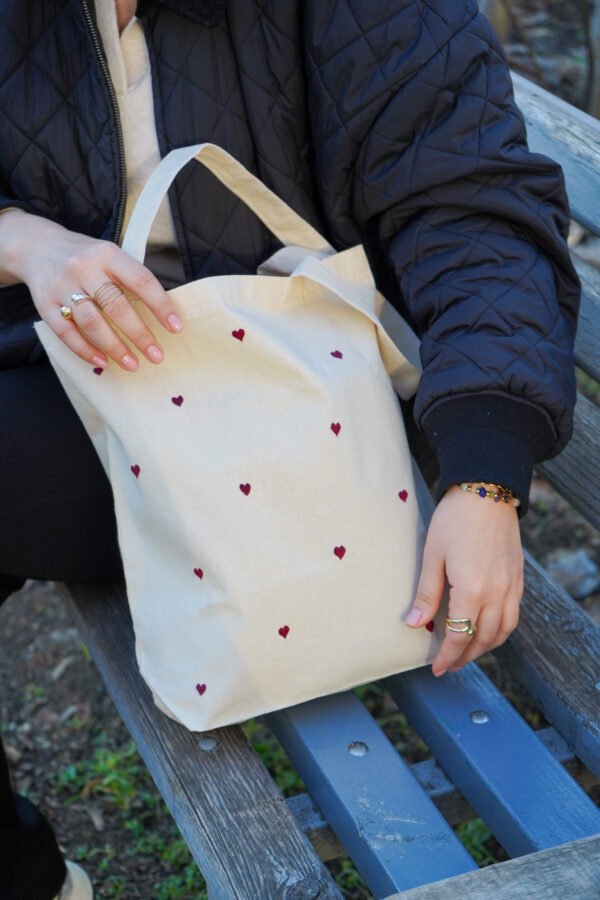 "Pocketful of Hearts" - Handmade Tote Bag